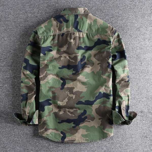 Washed Camouflage American Overalls Long Sleeve Shirt